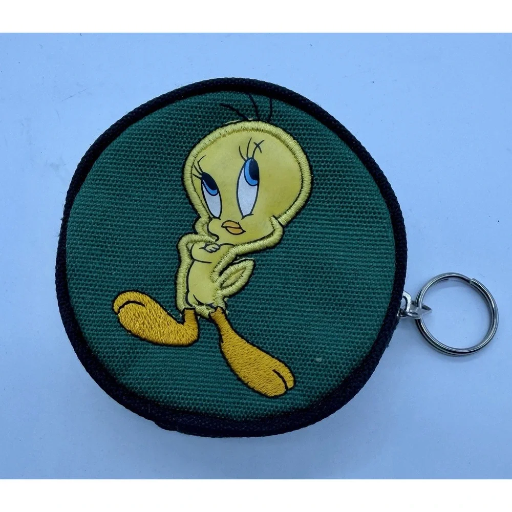 Vtg Looney Tunes Tweety Bird Round Coin Purse Keychain Wallet Warner Bros Pouch